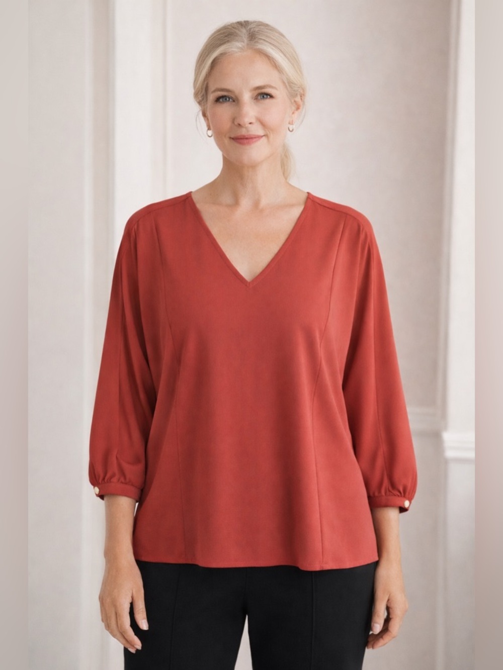 J.Jill Wearever Collection Top | Coral Red V-Neck Blouse | Size M